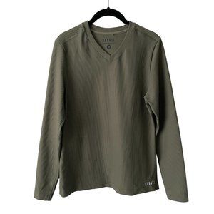 Nobull Waffle Knit Long Sleeve Olive Green V Neck T-Shirt Mens Medium